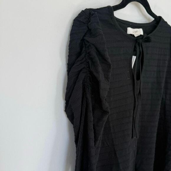 NWT Loft Jacquard Tie Keyhole Ruched Sleeve Top - Picture 5 of 8